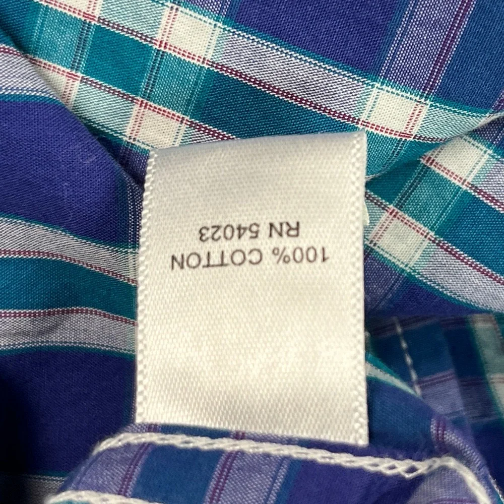 Banana Republic Button Down Shirt Mens Large Purple Plaid Long Sleeve Flip Cuffs